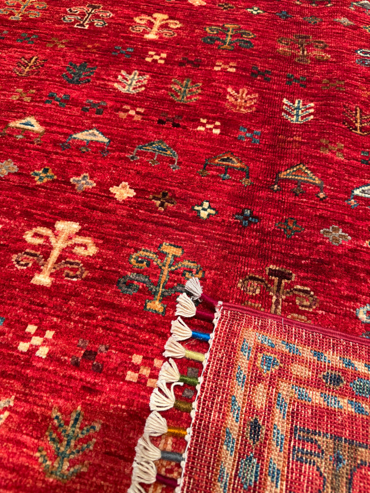 Khorjin Original Hand Woven Red Vegetable Dyed Wool Carpet 156x205 3.20 Square Meters - 5x7 ft