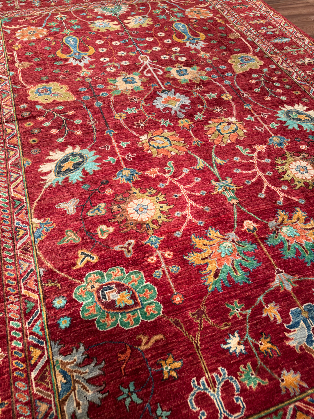 Sultani Çiçekli Orijinal El Dokuması Kırmızı Kök Boya Yün Halı 174x247 4.30 Metrekare - 5x8 ft