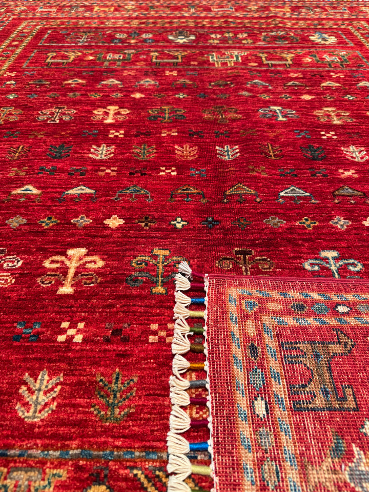 Khorjin Original Hand Woven Red Vegetable Dyed Wool Carpet 156x205 3.20 Square Meters - 5x7 ft