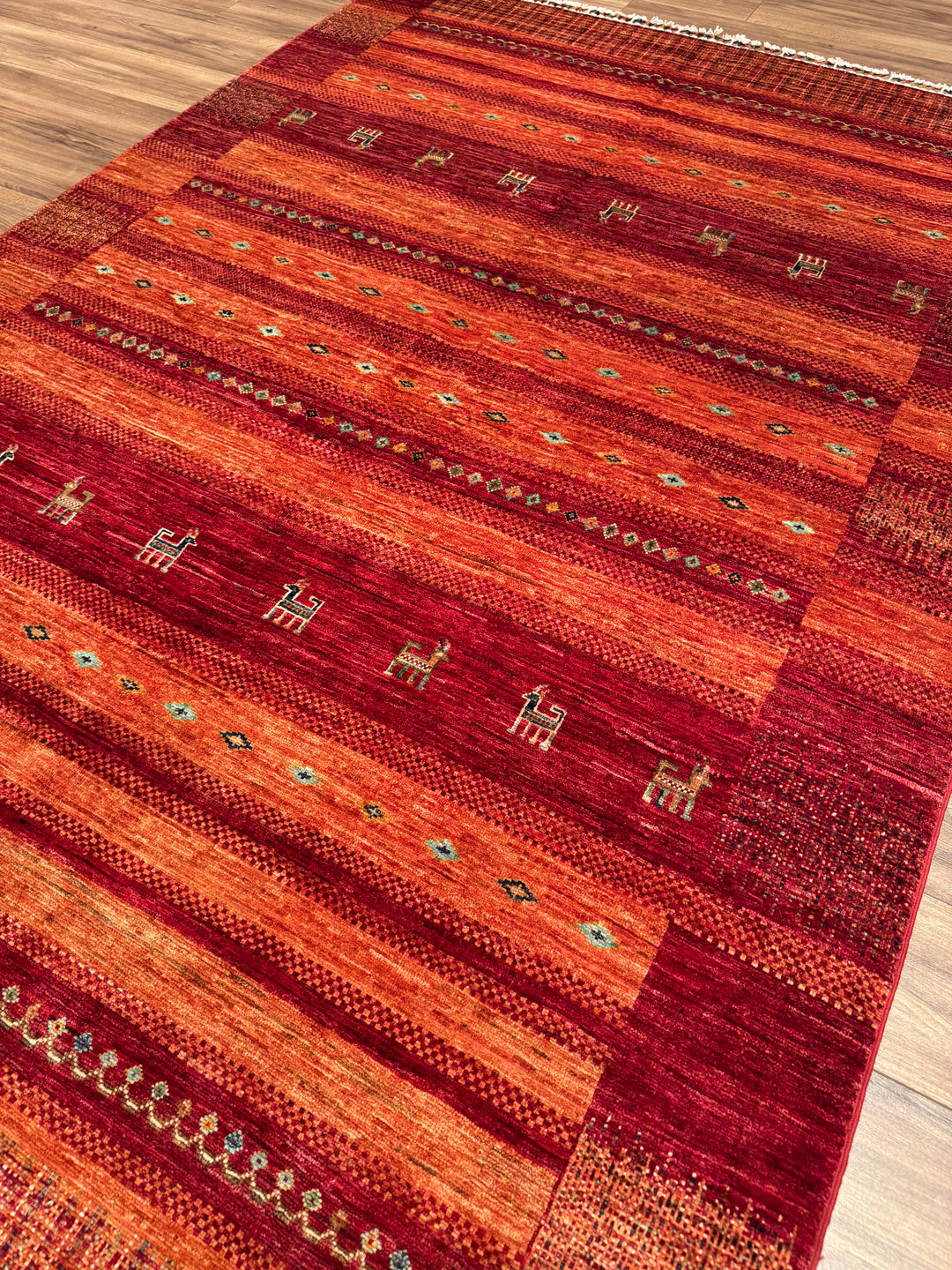 سجادة صوفية أصلية من خورجين، منسوجة يدويًا، مصبوغة بصبغة جذور حمراء، مقاس 174×253، 4.40 متر مربع - 5×8 قدم 