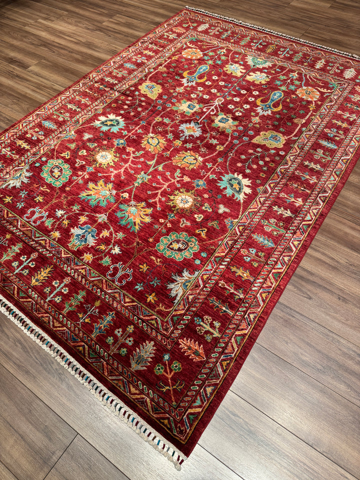 Sultani Çiçekli Orijinal El Dokuması Kırmızı Kök Boya Yün Halı 174x247 4.30 Metrekare - 5x8 ft