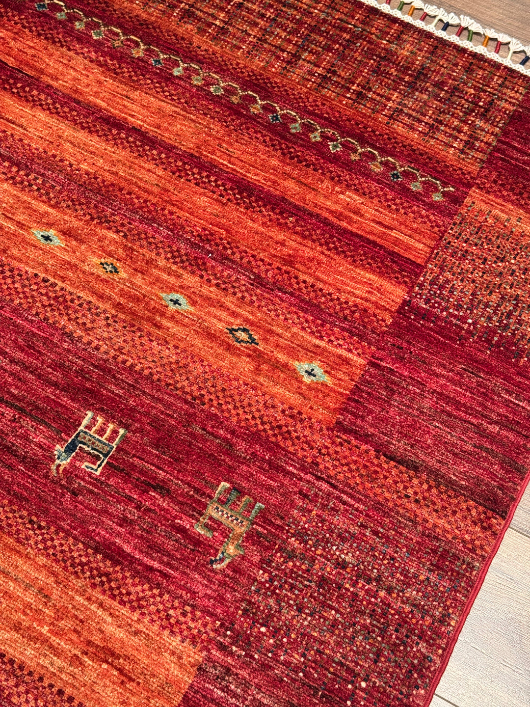 سجادة صوفية أصلية من خورجين، منسوجة يدويًا، مصبوغة بصبغة جذور حمراء، مقاس 174×253، 4.40 متر مربع - 5×8 قدم 