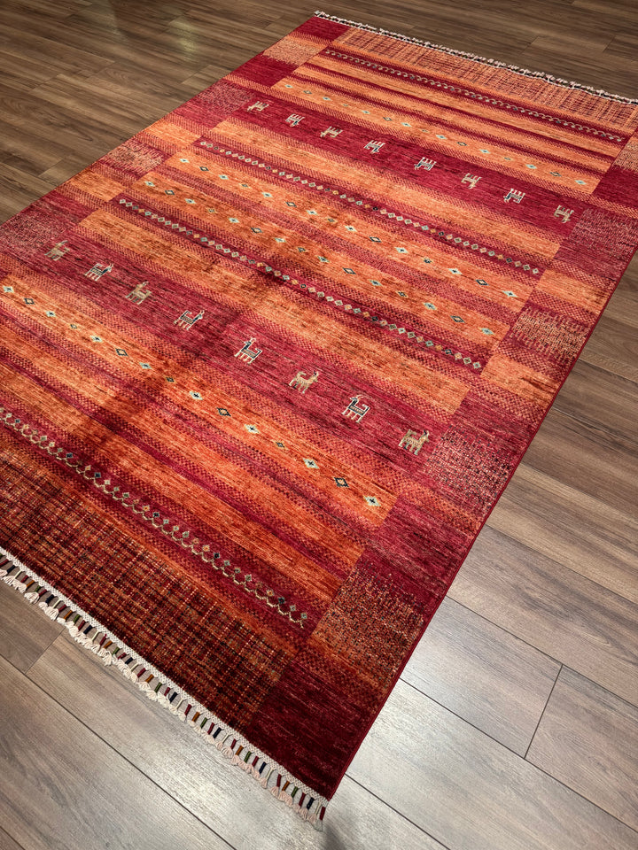 سجادة صوفية أصلية من خورجين، منسوجة يدويًا، مصبوغة بصبغة جذور حمراء، مقاس 174×253، 4.40 متر مربع - 5×8 قدم 