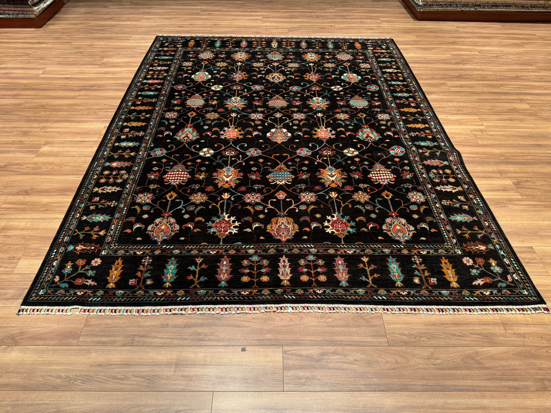 Sultani Binbirgece Original Hand Woven Black Vegetable Dyed Wool Carpet 253x322 8.15 Square Meters - 8x10 ft