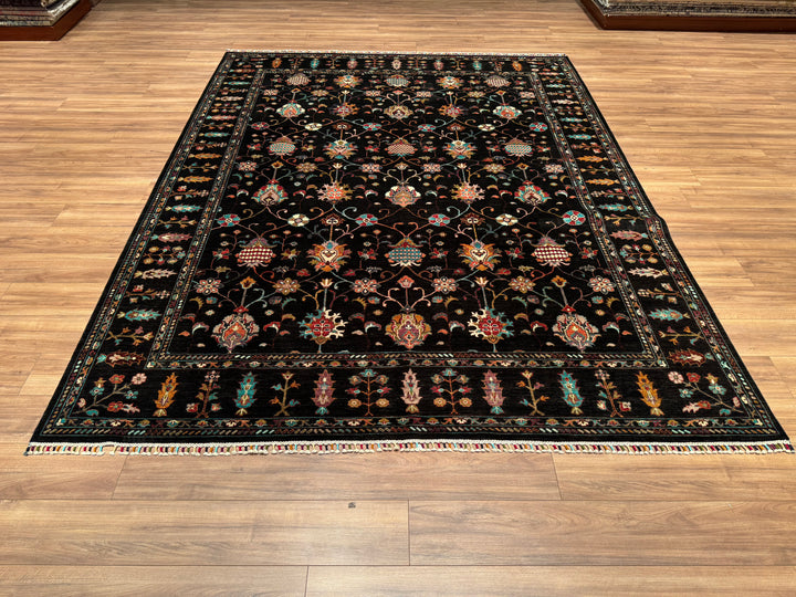 Sultani Binbirgece Orjinal El Dokuması Siyah Kök Boya Yün Halı 253x322 8.15 Metrekare - 8x10 ft