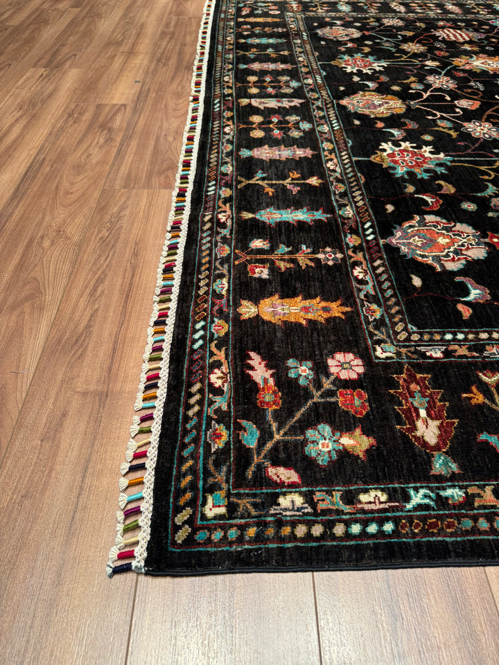 Sultani Binbirgece Original Hand Woven Black Vegetable Dyed Wool Carpet 253x322 8.15 Square Meters - 8x10 ft