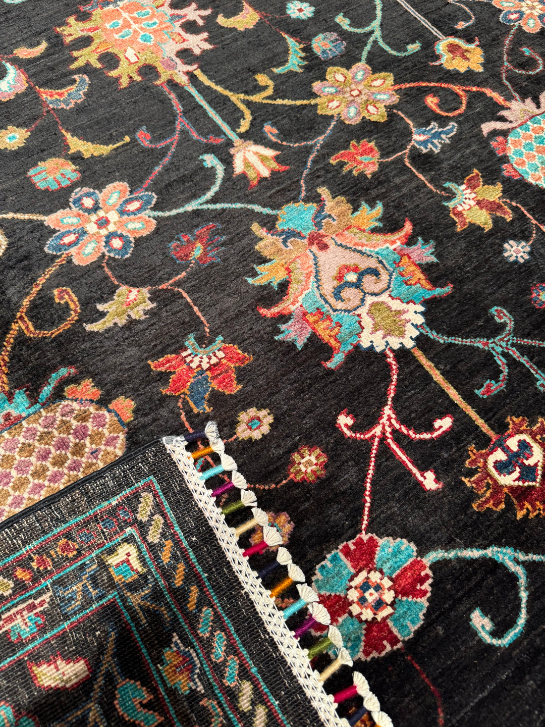 Sultani Binbirgece Original Hand Woven Black Vegetable Dyed Wool Carpet 253x322 8.15 Square Meters - 8x10 ft