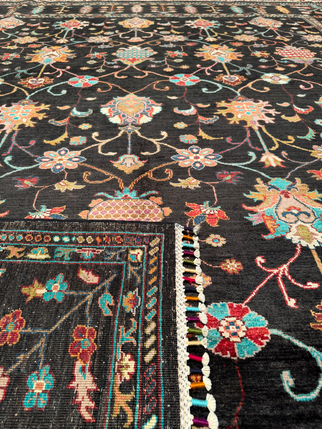 Sultani Binbirgece Original Hand Woven Black Vegetable Dyed Wool Carpet 253x322 8.15 Square Meters - 8x10 ft