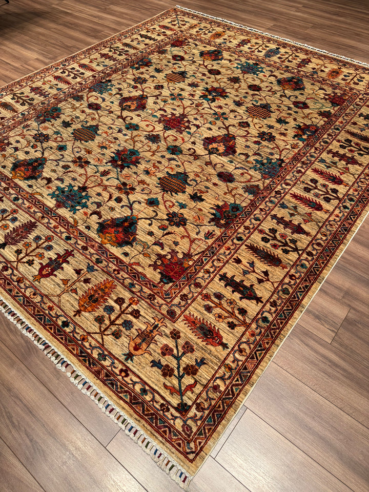 Sultani Binbirgece Orijinal El Dokuması Bej Kök Boya Yün Halı 248x287 7.12 Metrekare - 8x10 ft