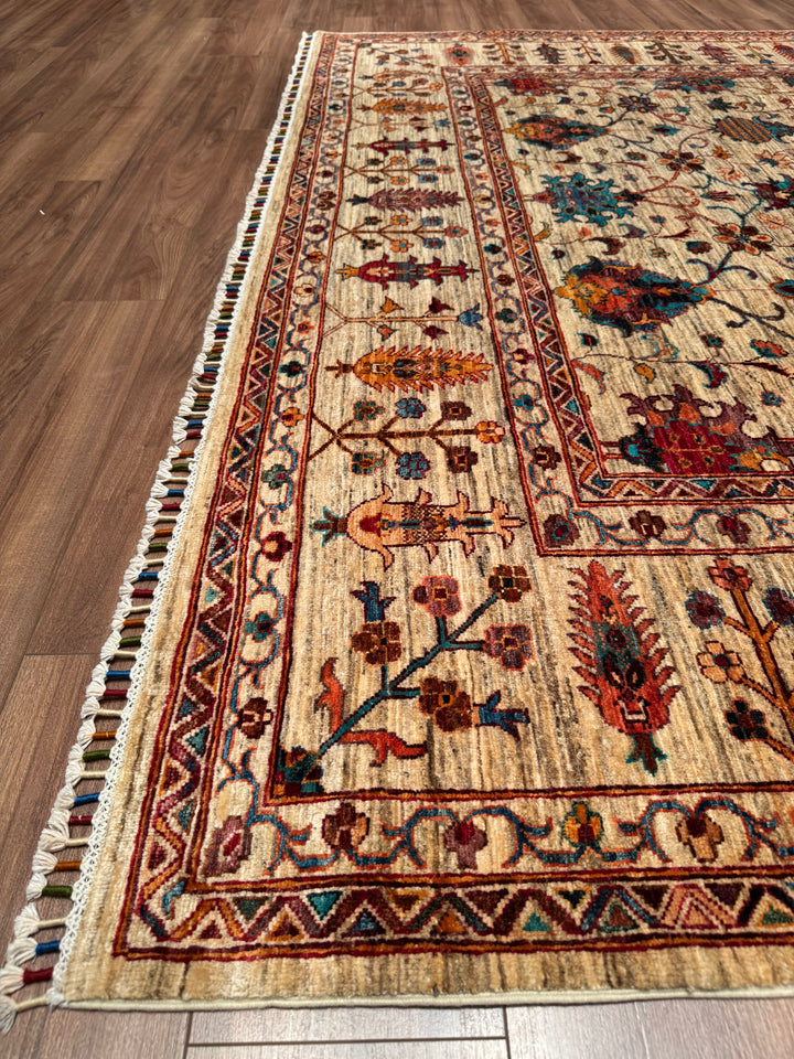 Sultani Binbirgece Orijinal El Dokuması Bej Kök Boya Yün Halı 248x287 7.12 Metrekare - 8x10 ft