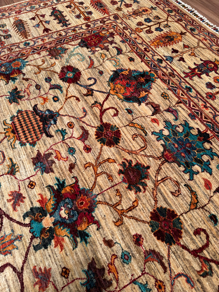 Sultani Binbirgece Orijinal El Dokuması Bej Kök Boya Yün Halı 248x287 7.12 Metrekare - 8x10 ft