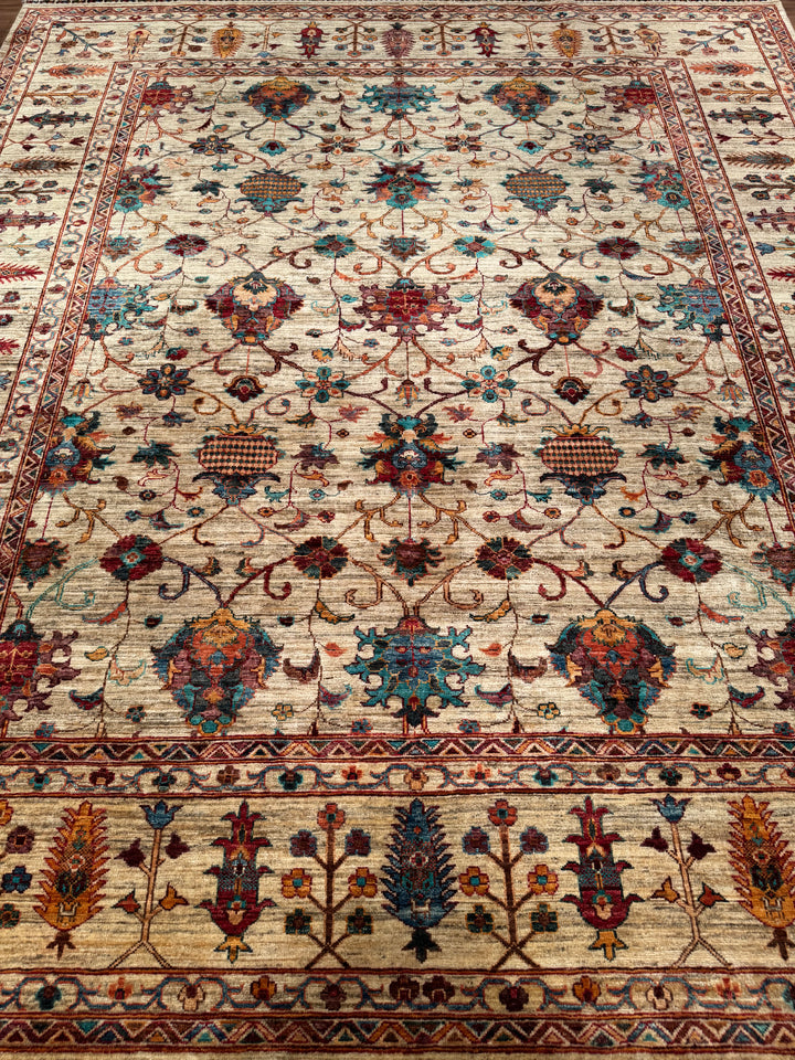 Sultani Binbirgece Orijinal El Dokuması Bej Kök Boya Yün Halı 248x287 7.12 Metrekare - 8x10 ft