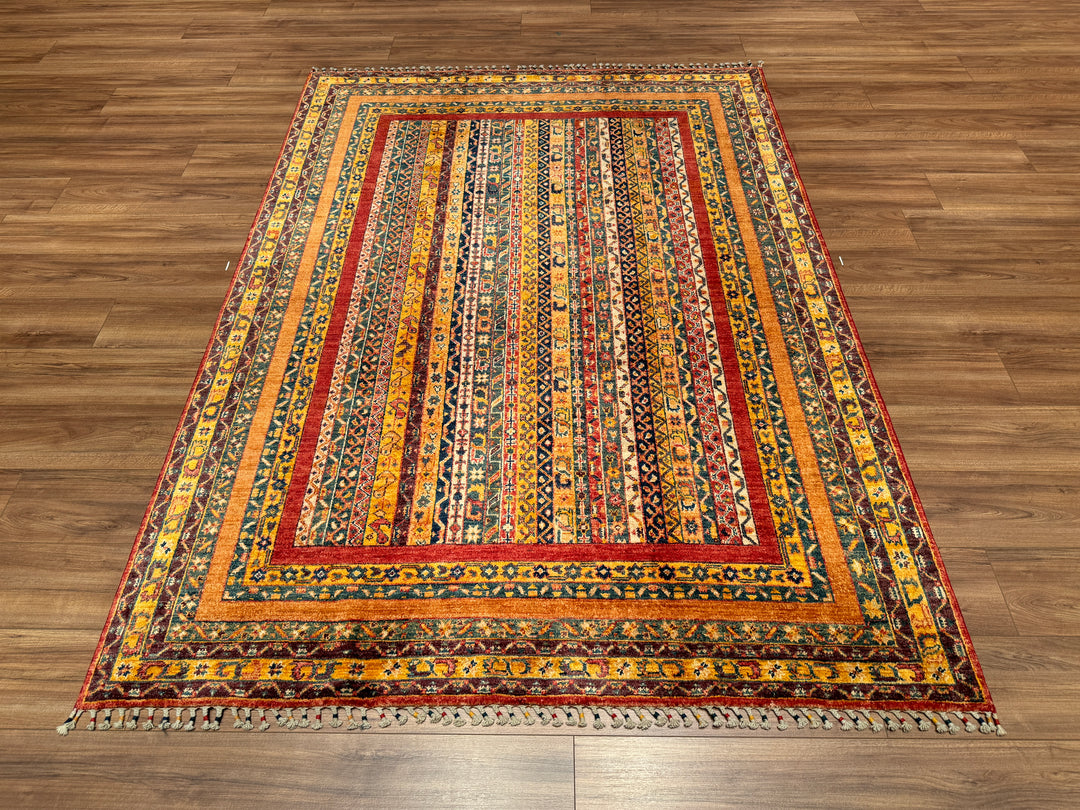 Şal Orjinal El Dokuması Turuncu Kök Boya Yün Halı 170x236 4.01 Metrekare -5x7 ft