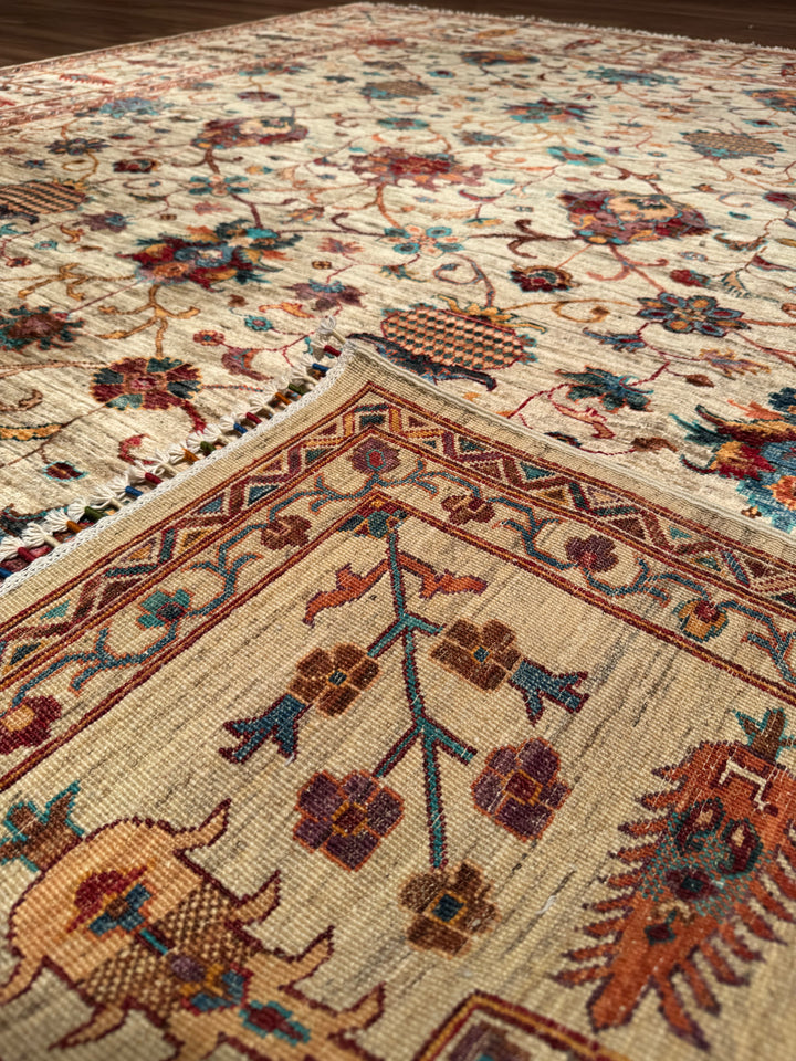 Sultani Binbirgece Orijinal El Dokuması Bej Kök Boya Yün Halı 248x287 7.12 Metrekare - 8x10 ft