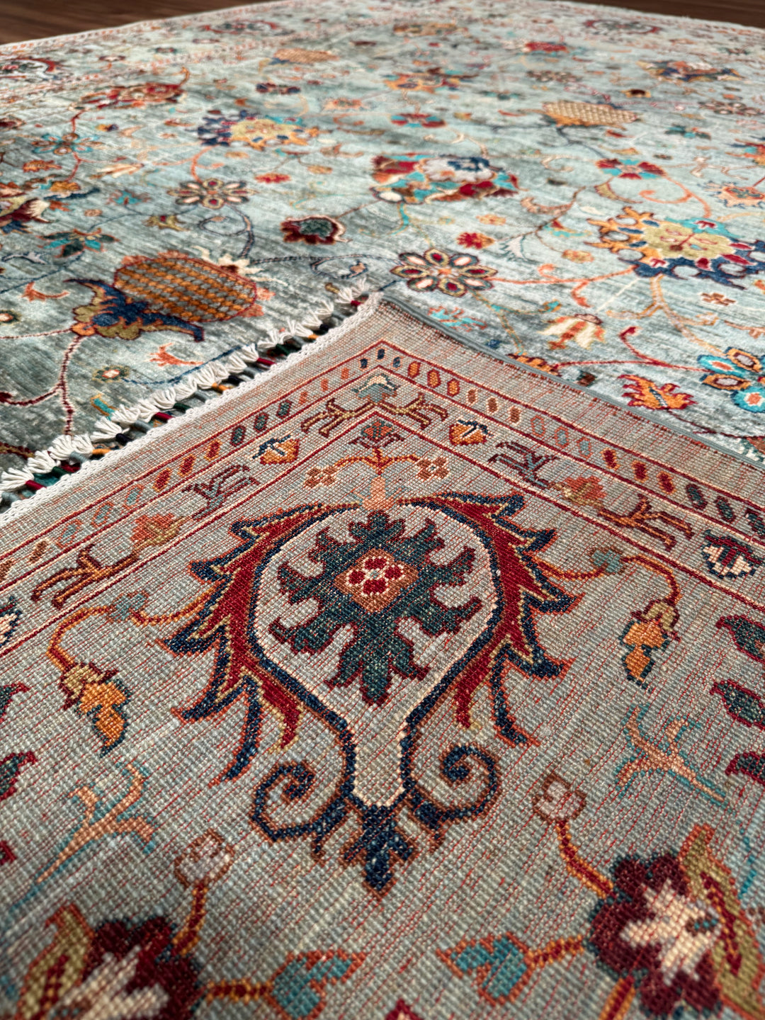 Sultani Binbirgece Orijinal El Dokuması Gri Kök Boya Yün Halı 242x285 6.90 Metrekare - 8x10 ft