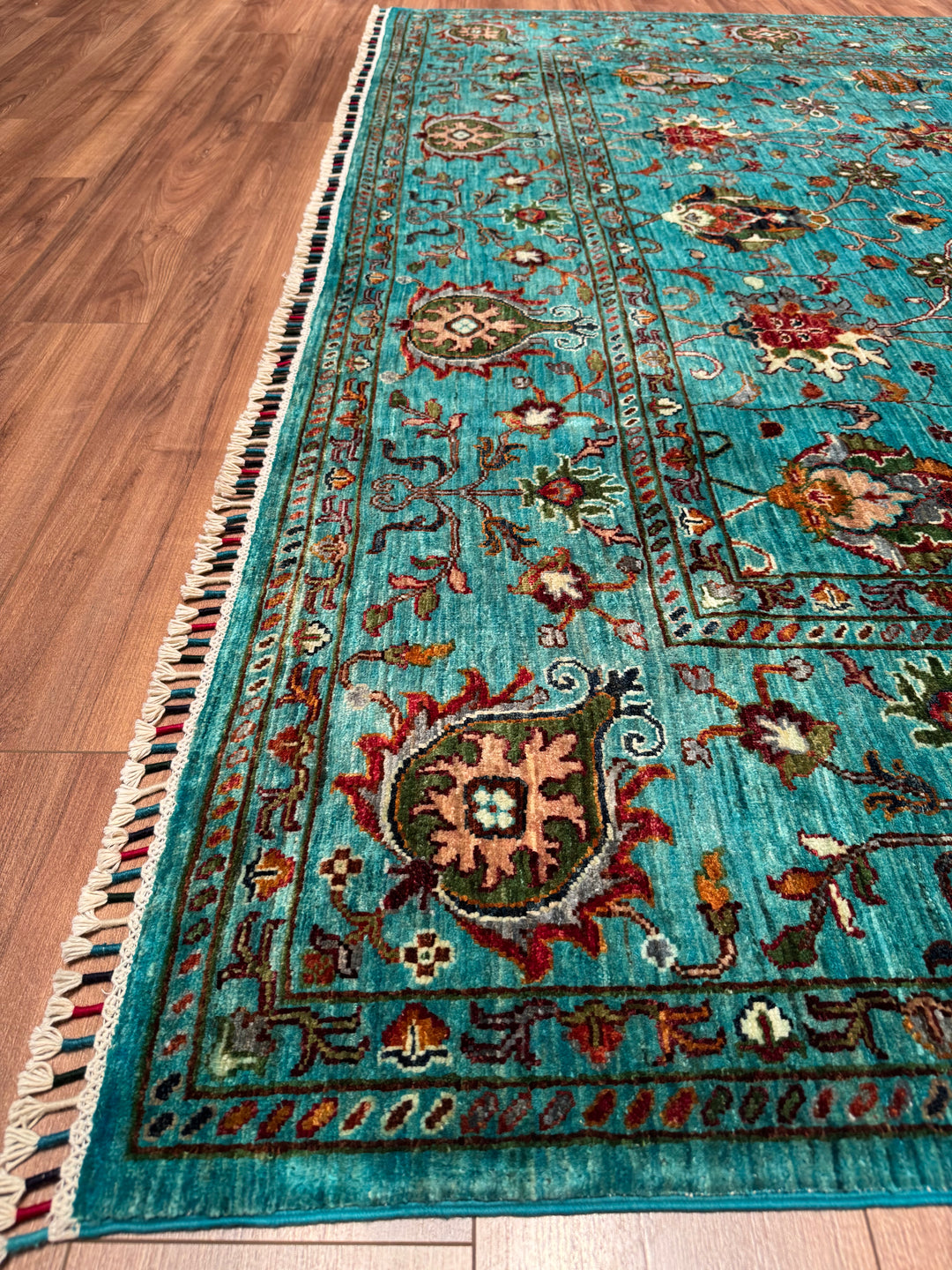 Sultani Binbirgece Orijinal El Dokuması Turkuaz Kök Boya Yün Halı 248x301 7.46 Metrekare - 8x10 ft