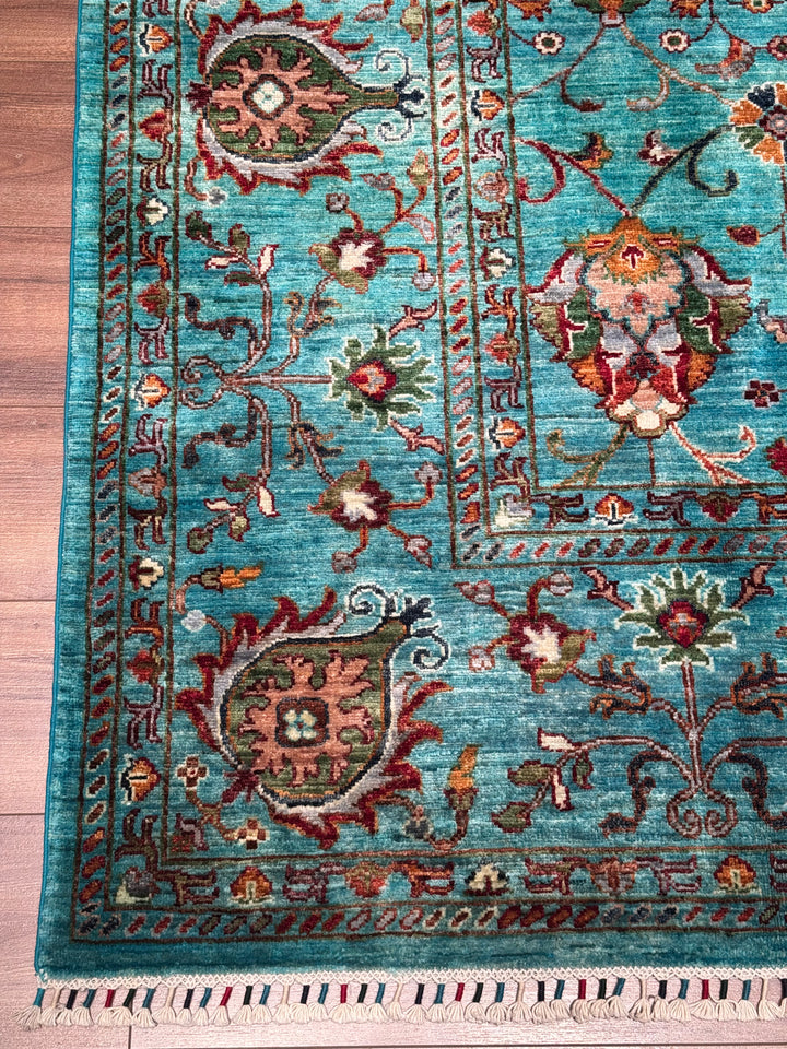 Sultani Binbirgece Orijinal El Dokuması Turkuaz Kök Boya Yün Halı 248x301 7.46 Metrekare - 8x10 ft