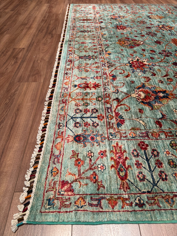 Sultani Binbirgece Original Hand-Woven Turquoise Vegetable Dyed Wool Carpet 252x284 7.16 Square Meters - 8x10 ft