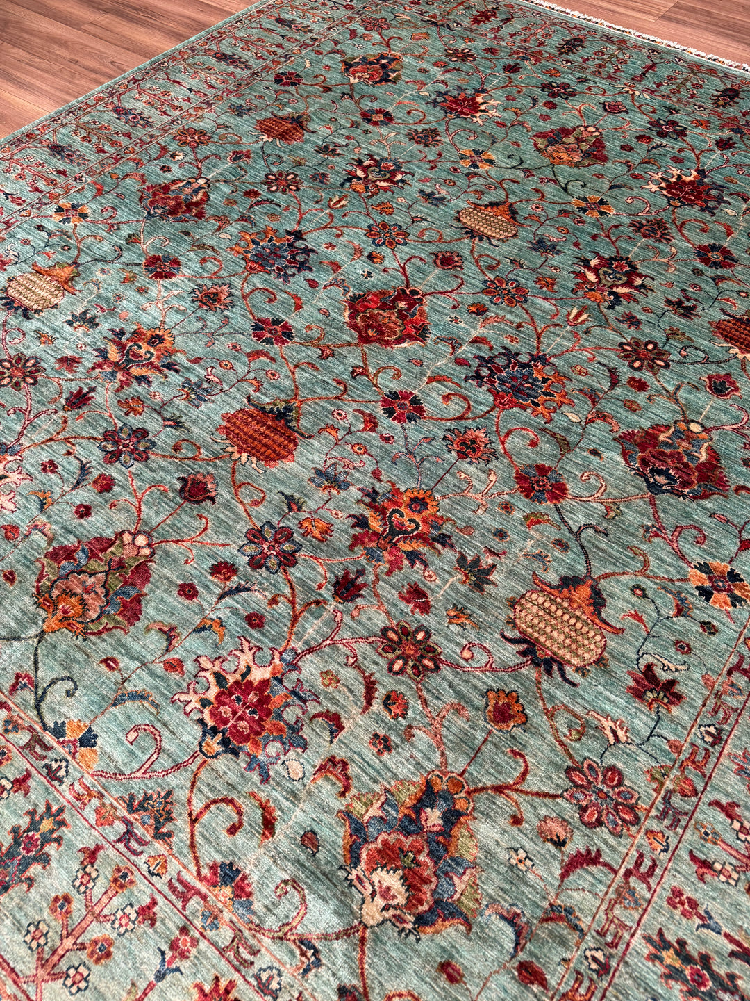 Sultani Binbirgece Original Hand-Woven Turquoise Vegetable Dyed Wool Carpet 252x284 7.16 Square Meters - 8x10 ft