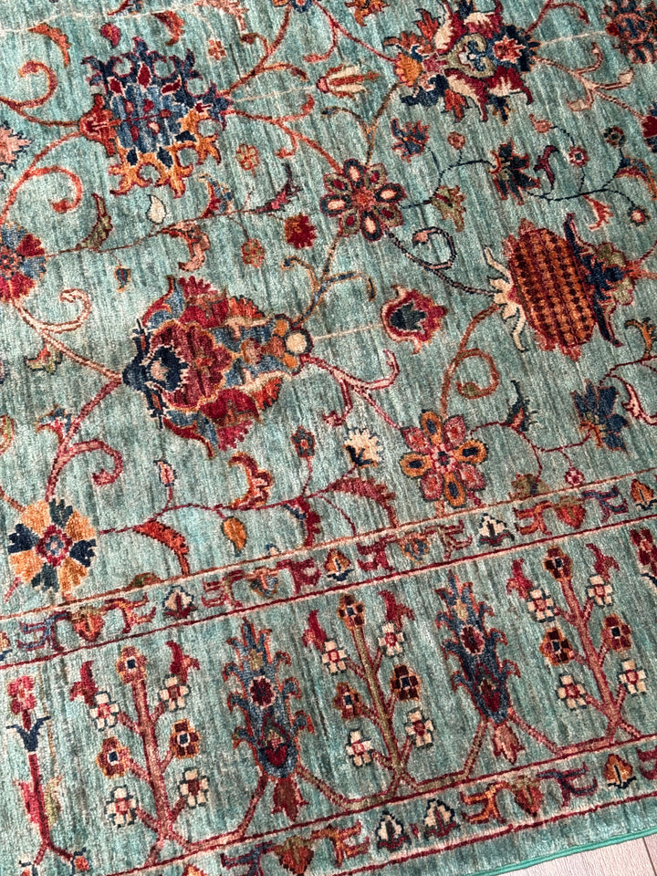 Sultani Binbirgece Original Hand-Woven Turquoise Vegetable Dyed Wool Carpet 252x284 7.16 Square Meters - 8x10 ft