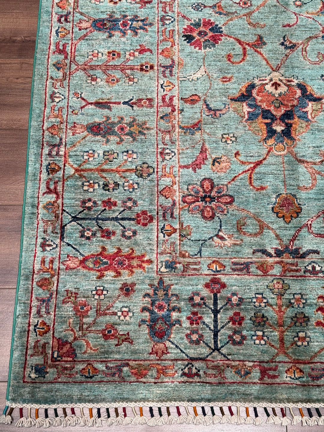Sultani Binbirgece Original Hand-Woven Turquoise Vegetable Dyed Wool Carpet 252x284 7.16 Square Meters - 8x10 ft