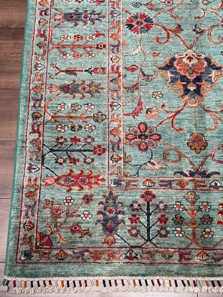 Sultani Binbirgece Original Hand-Woven Turquoise Vegetable Dyed Wool Carpet 252x284 7.16 Square Meters - 8x10 ft
