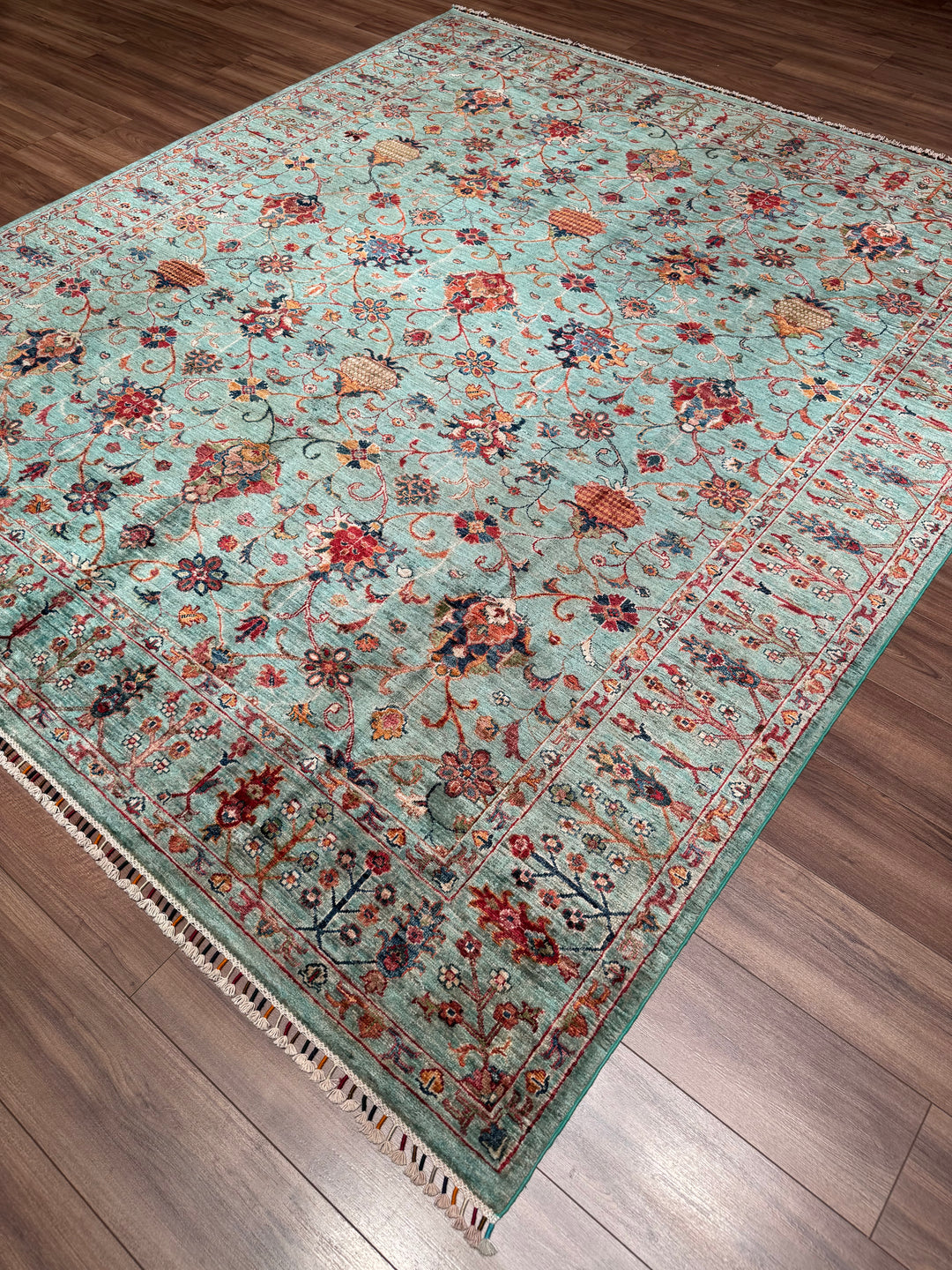 Sultani Binbirgece Original Hand-Woven Turquoise Vegetable Dyed Wool Carpet 252x284 7.16 Square Meters - 8x10 ft