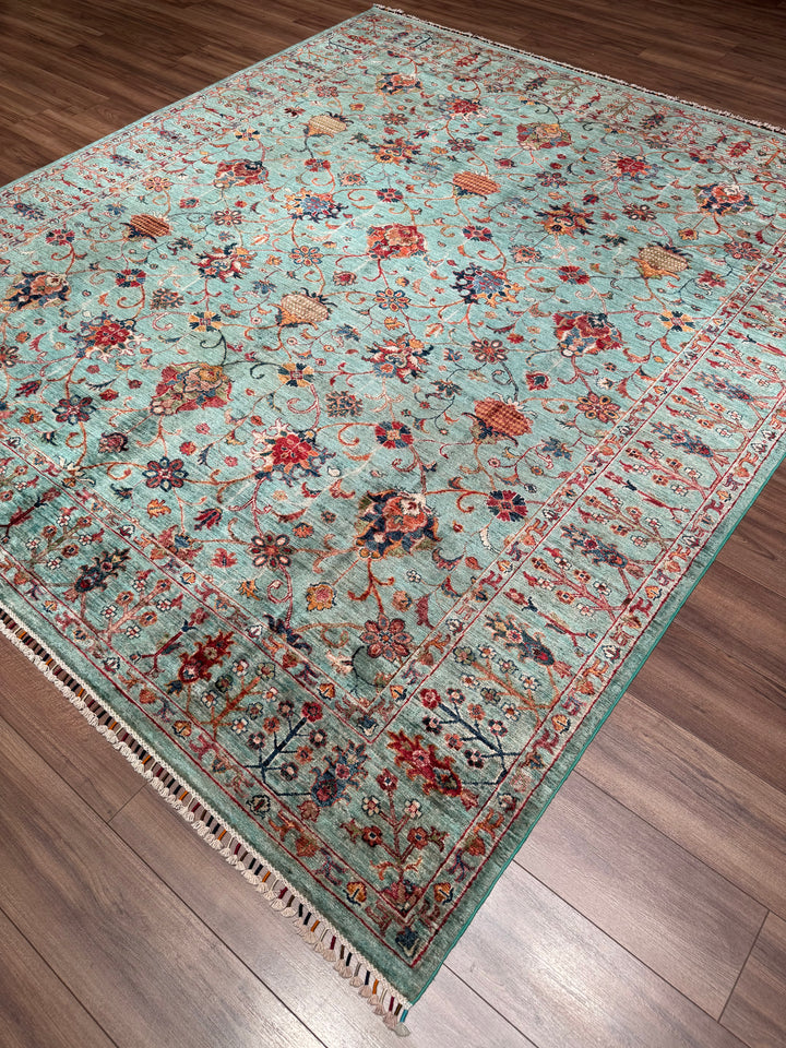 Sultani Binbirgece Original Hand-Woven Turquoise Vegetable Dyed Wool Carpet 252x284 7.16 Square Meters - 8x10 ft
