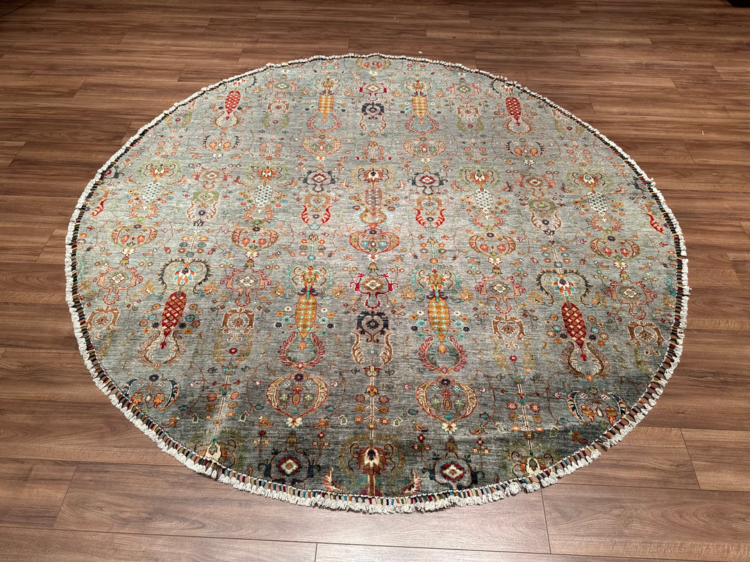 Sultani Binbirgece Yuvarlak Orjinal El Dokuması Gri Kök Boya Yün Halı 249x249 6.20 Metrekare - 8x8 ft