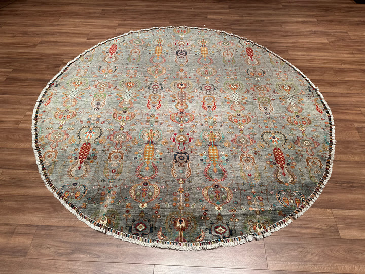 Sultani Binbirgece Round Original Hand Woven Gray Vegetable Dyed Wool Carpet 249x249 6.20 Square Meters - 8x8 ft