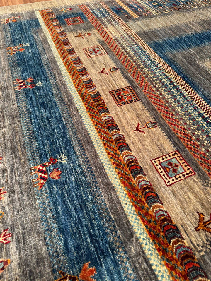 سجادة صوفية أصلية من مجموعة شجرة الحياة من خورجين، منسوجة يدويًا، بلون رمادي مصبوغ بجذور، مقاس 196×297، 5.82 متر مربع - 7×10 قدم 