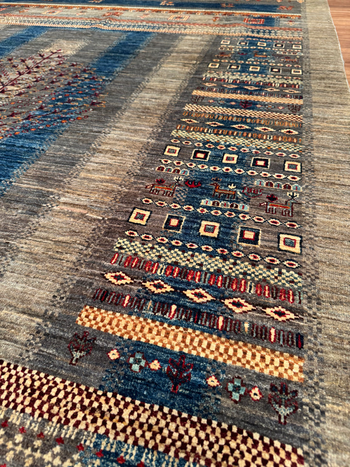 سجادة صوفية أصلية من مجموعة شجرة الحياة من خورجين، منسوجة يدويًا، بلون رمادي مصبوغ بجذور، مقاس 196×297، 5.82 متر مربع - 7×10 قدم 