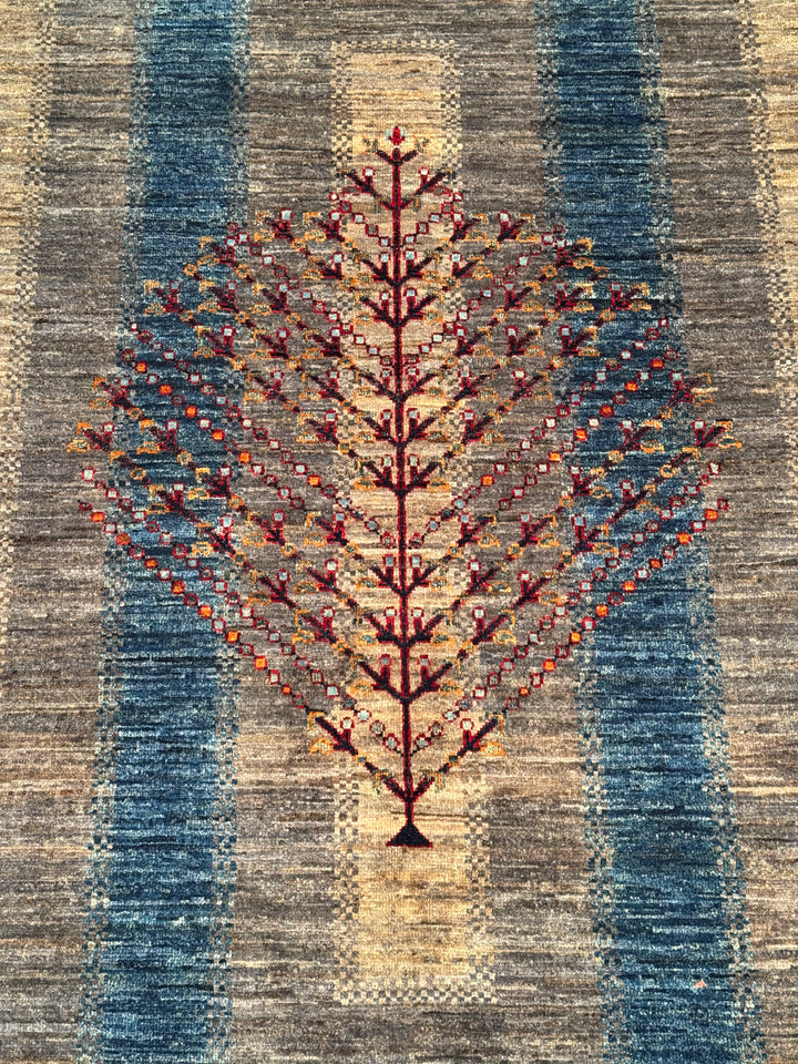 سجادة صوفية أصلية من مجموعة شجرة الحياة من خورجين، منسوجة يدويًا، بلون رمادي مصبوغ بجذور، مقاس 196×297، 5.82 متر مربع - 7×10 قدم 