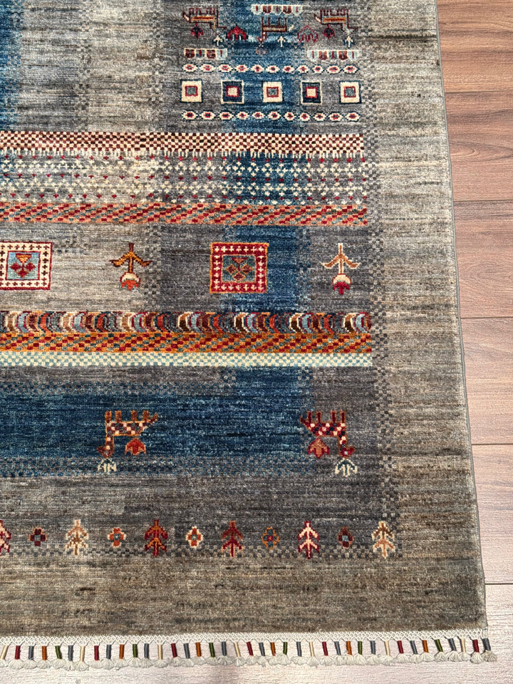 سجادة صوفية أصلية من مجموعة شجرة الحياة من خورجين، منسوجة يدويًا، بلون رمادي مصبوغ بجذور، مقاس 196×297، 5.82 متر مربع - 7×10 قدم 