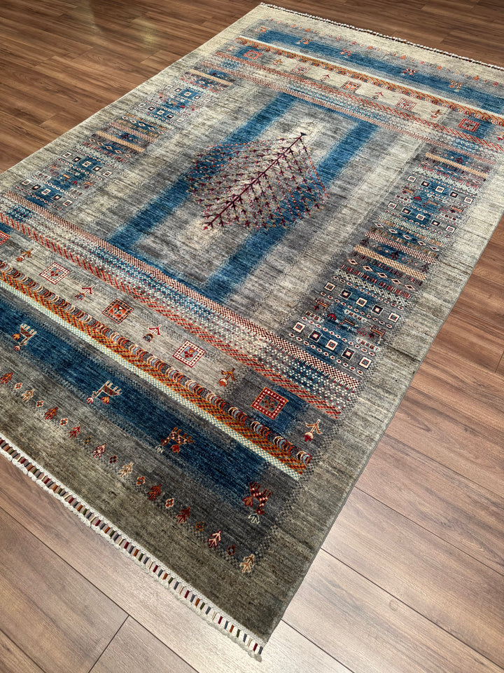 سجادة صوفية أصلية من مجموعة شجرة الحياة من خورجين، منسوجة يدويًا، بلون رمادي مصبوغ بجذور، مقاس 196×297، 5.82 متر مربع - 7×10 قدم 