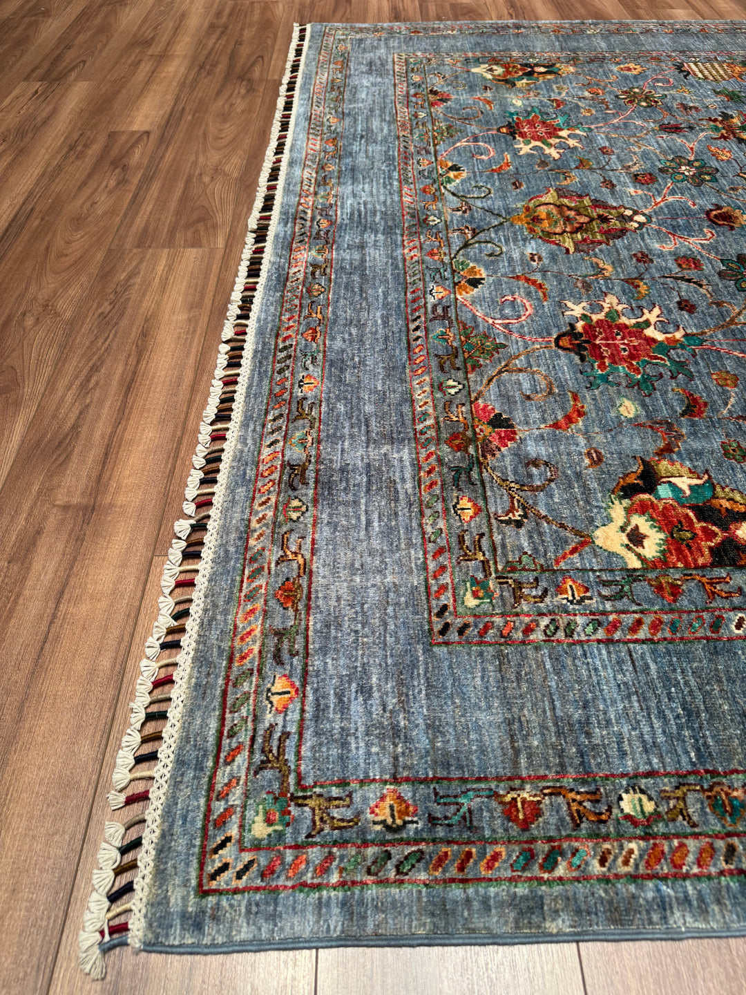 Sultani Binbirgece Original Hand-Woven Blue Vegetable Dyed Wool Carpet 212x289 6.13 Square Meters - 7x10 ft