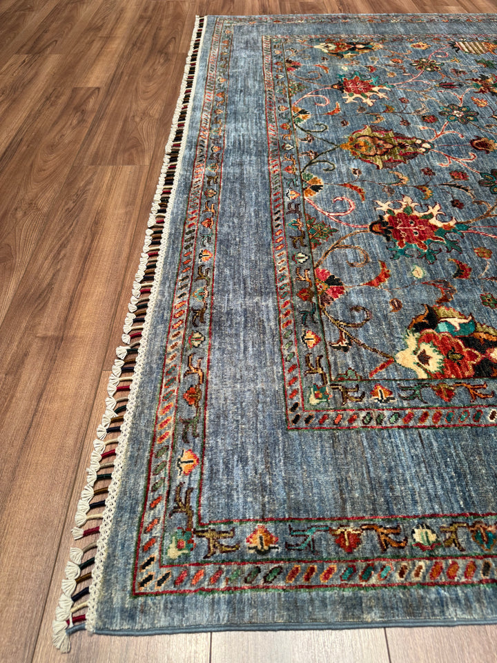 Sultani Binbirgece Original Hand-Woven Blue Vegetable Dyed Wool Carpet 212x289 6.13 Square Meters - 7x10 ft
