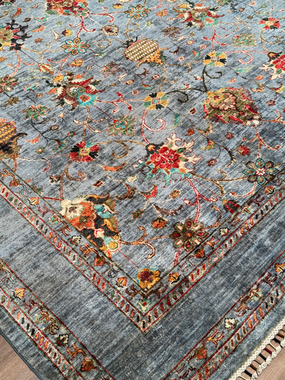 Sultani Binbirgece Original Hand-Woven Blue Vegetable Dyed Wool Carpet 212x289 6.13 Square Meters - 7x10 ft