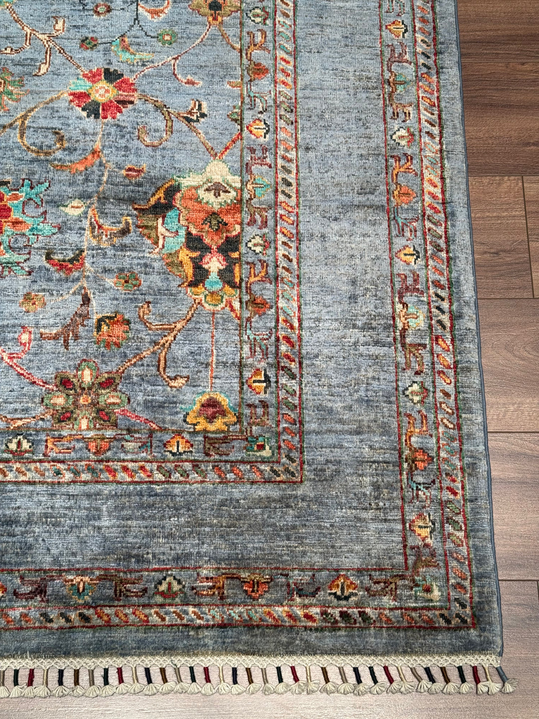 Sultani Binbirgece Original Hand-Woven Blue Vegetable Dyed Wool Carpet 212x289 6.13 Square Meters - 7x10 ft