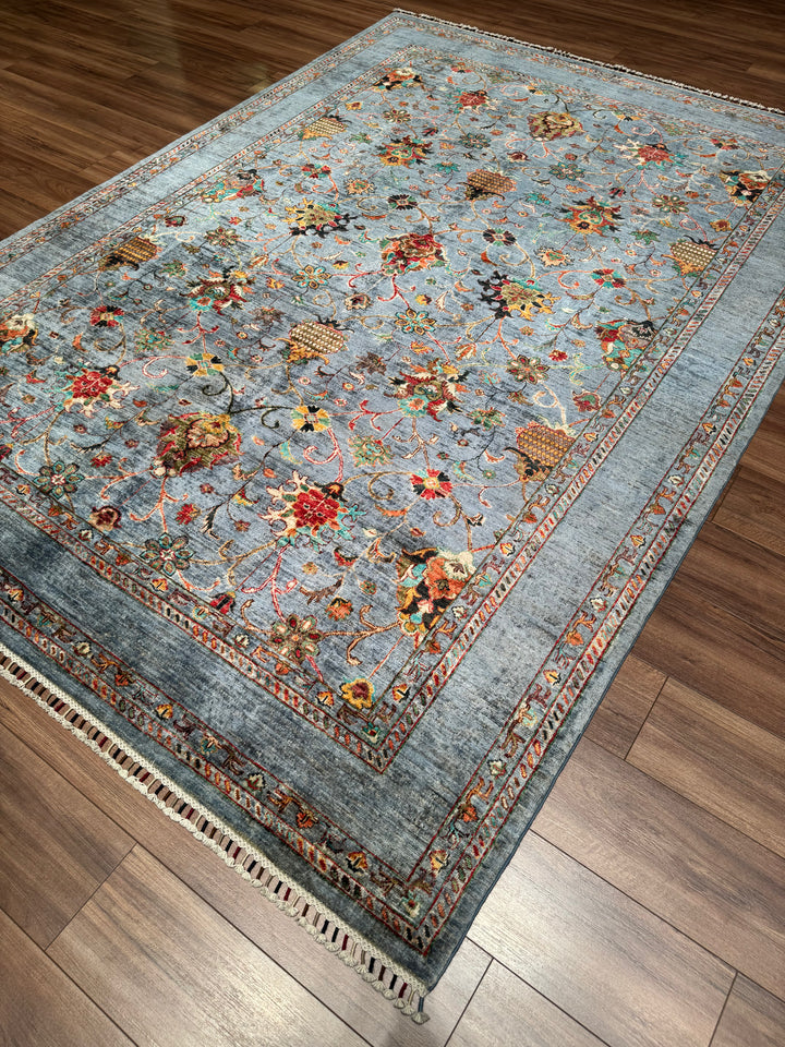 Sultani Binbirgece Original Hand-Woven Blue Vegetable Dyed Wool Carpet 212x289 6.13 Square Meters - 7x10 ft