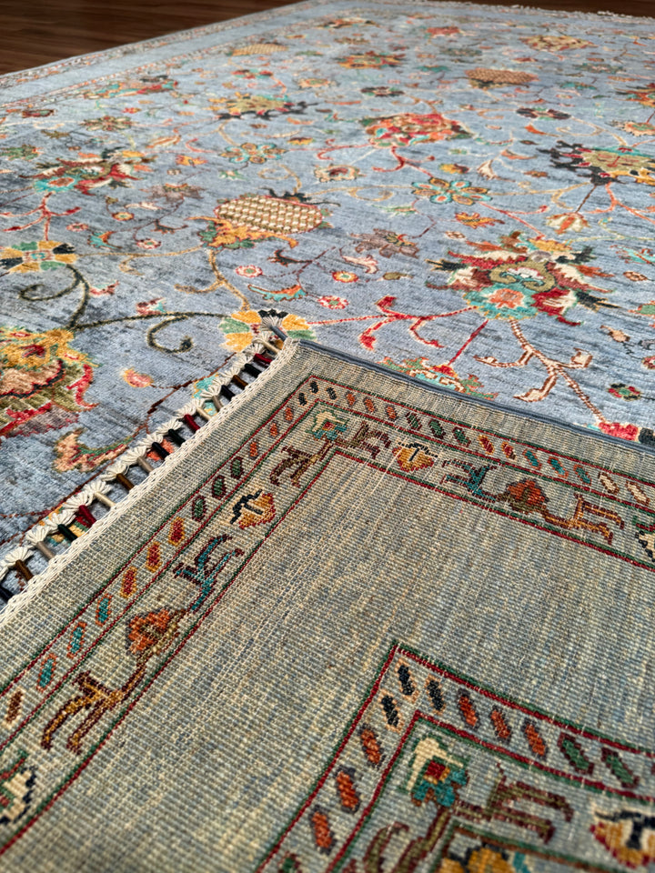 Sultani Binbirgece Original Hand-Woven Blue Vegetable Dyed Wool Carpet 212x289 6.13 Square Meters - 7x10 ft