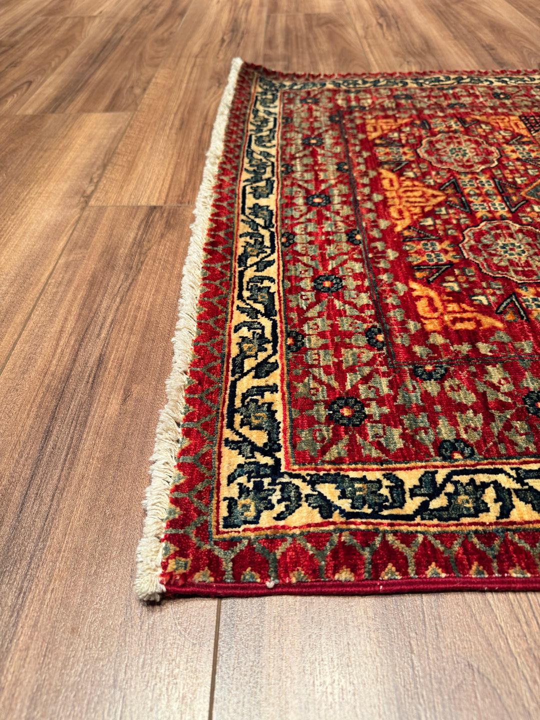 Mamluk Original Hand Woven Runner Red Vegetable Dyed Wool Carpet 0.85x271 2.30 Square Meters - 3x9 ft