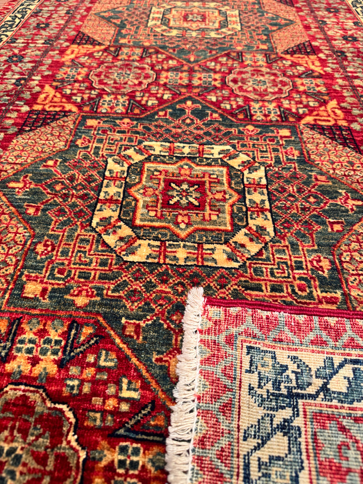 Mamluk Original Hand Woven Runner Red Vegetable Dyed Wool Carpet 0.85x271 2.30 Square Meters - 3x9 ft