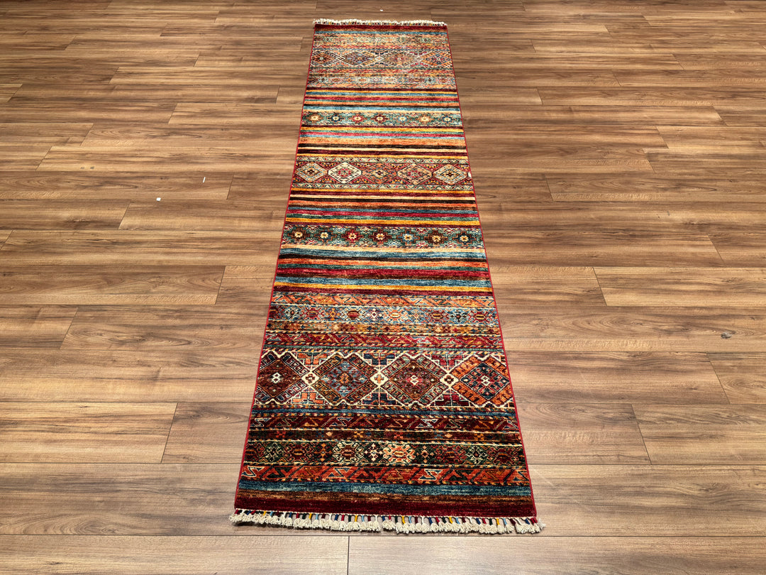 Khorjin Original Hand Woven Runner Multi Vegetable Dyed Wool Carpet 0.79x296 2.34 Square Meters - 2x9 ft