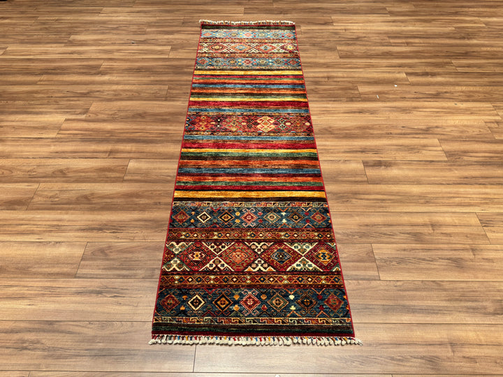 Khorjin Original Hand Woven Runner Multi Vegetable Dyed Wool Carpet 0.82x273 2.24 Square Meters - 2x9 ft