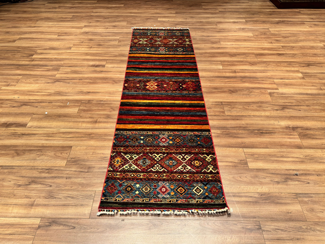 Khorjin Original Hand Woven Runner Multi Vegetable Dyed Wool Carpet 0.82x273 2.24 Square Meters - 2x9 ft