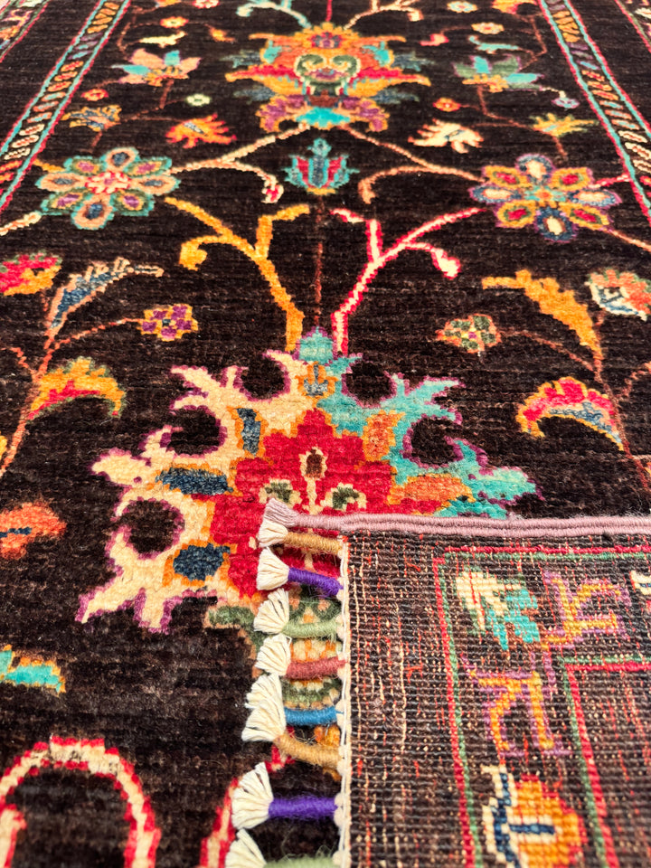 Sultani Binbirgece Runner Original Hand Woven Black Vegetable Dyed Wool Carpet 0.77x250 1.93 Square Meters - 2x8 ft