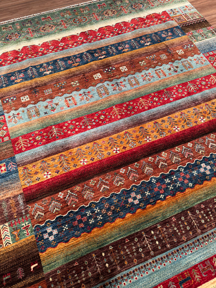 Khorjin Gabbe Desenli Orijinal El Dokuması Yeşil Kök Boya Yün Halı 248x305 7.56 Metrekare - 8x10 ft