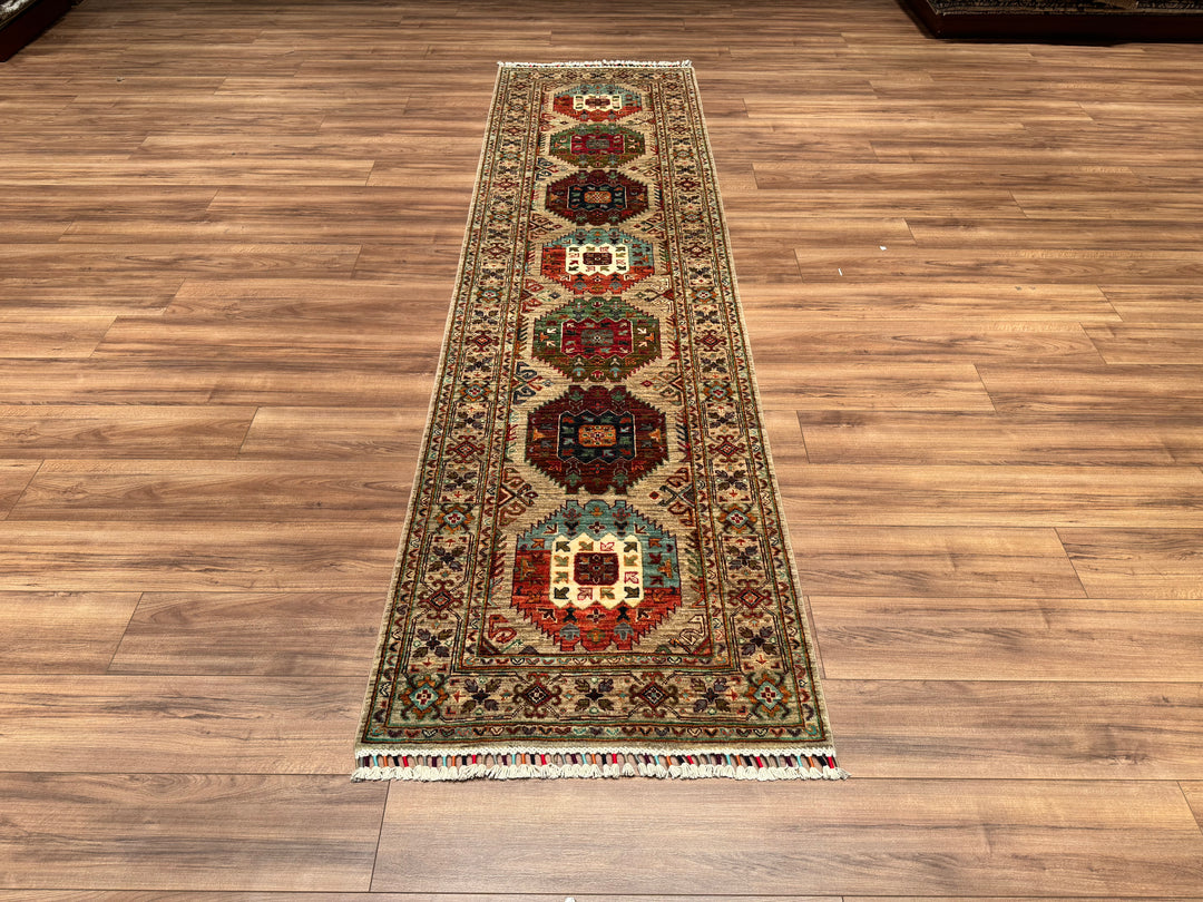 Veziri Original Hand Woven Runner Beige Vegetable Dyed Wool Carpet 0.86x315 2.71 Square Meters - 3x10 ft