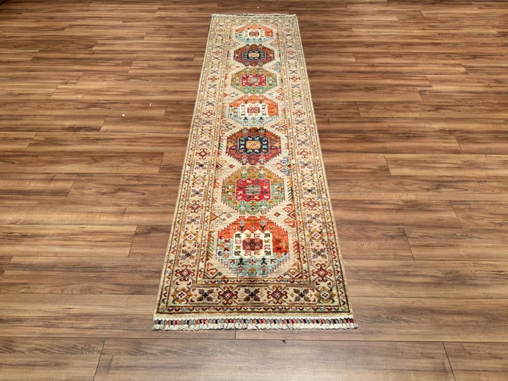 Veziri Original Hand Woven Runner Beige Vegetable Dyed Wool Carpet 0.86x315 2.71 Square Meters - 3x10 ft